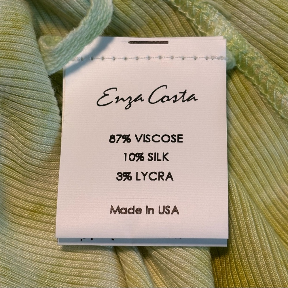 Enza Costa Babydoll Shirt XS Green REVOLVE Tie-Dye Viscose Round Neck Crop Lime - Picture 3 of 5